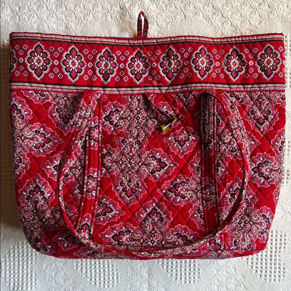 Red Floral Quilted Tote Bag